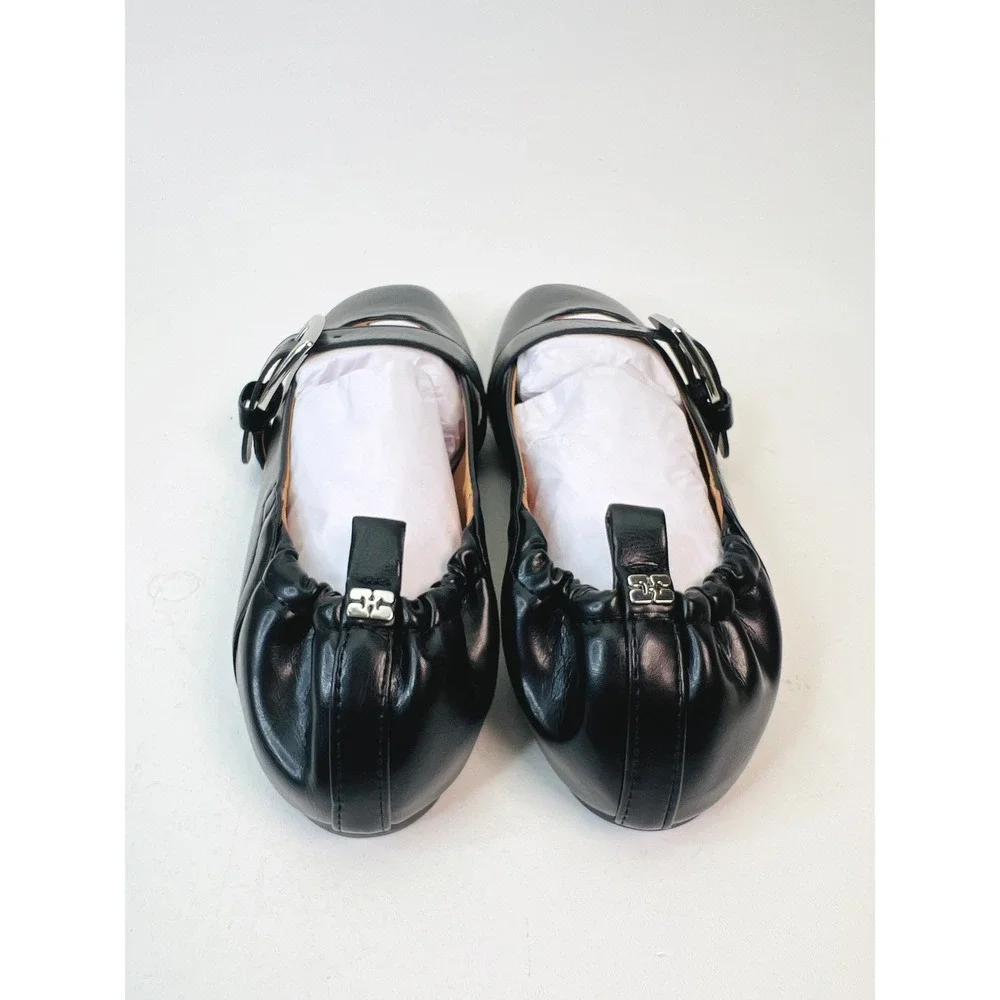 Ganni Black Leather Wide Buckle Ballerina Flats Square Toe S3117 EU 40 / US 9.5 - Picture 6 of 9